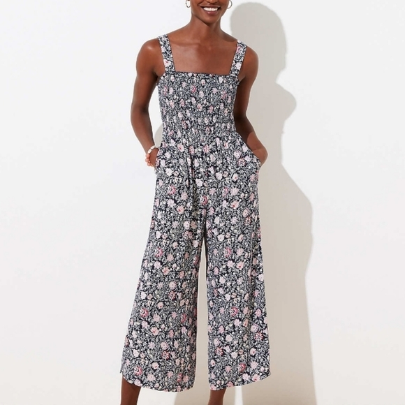 LOFT Pants - NWT LOFT Navy Floral Smocked Jumpsuit